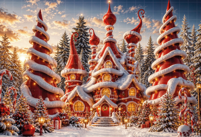 Fundo Fotográfico em Tecido Casa do Papai Noel Natal / Backdrop 8520