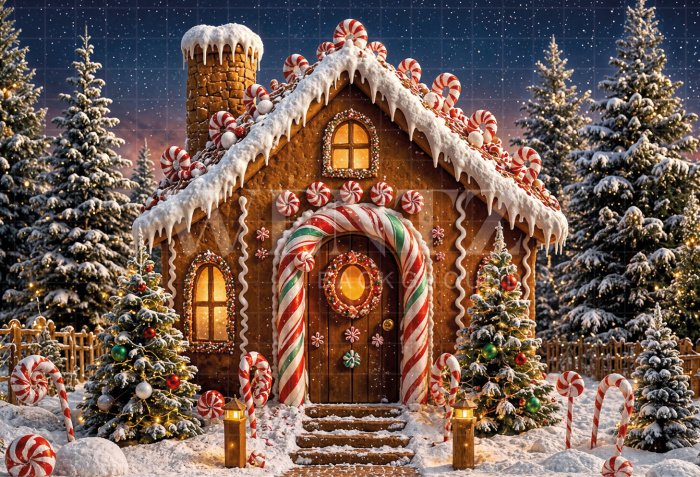 Fundo Fotográfico em Tecido Casinha de Natal / Backdrop 8488