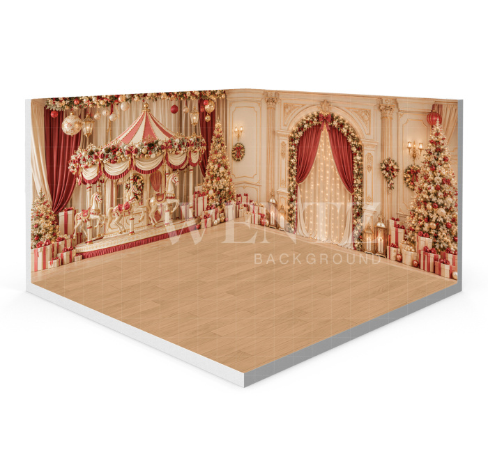 Fundo Fotográfico em Tecido Cenário Carrossel de Natal 3D / WTZ208