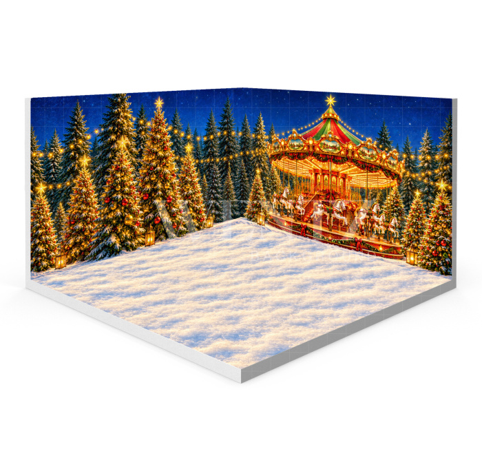 Fundo Fotográfico em Tecido Cenário Carrossel de Natal 3D / WTZ211