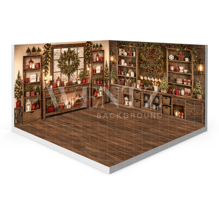 Fundo Fotográfico em Tecido Cenário Cozinha de Natal 3D / WTZ201
