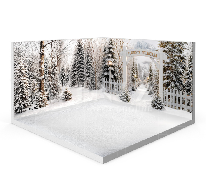 Fundo Fotográfico em Tecido Cenário Floresta de Natal 3D / WTZ199