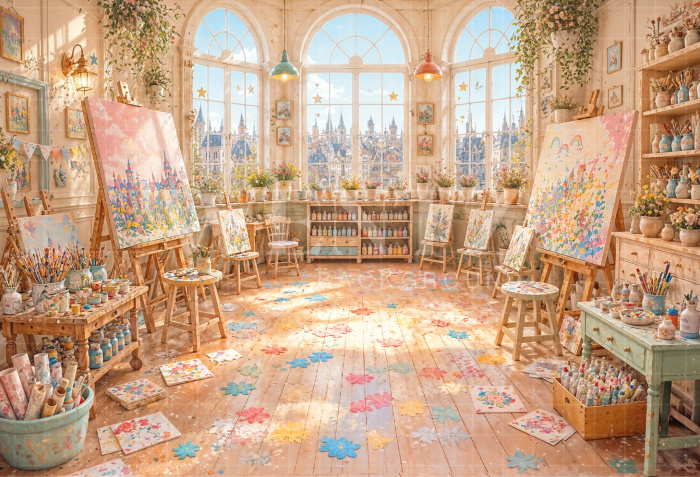 Fundo Fotográfico em Tecido Dia das Crianças Ateliê de Pintura / Backdrop 8615