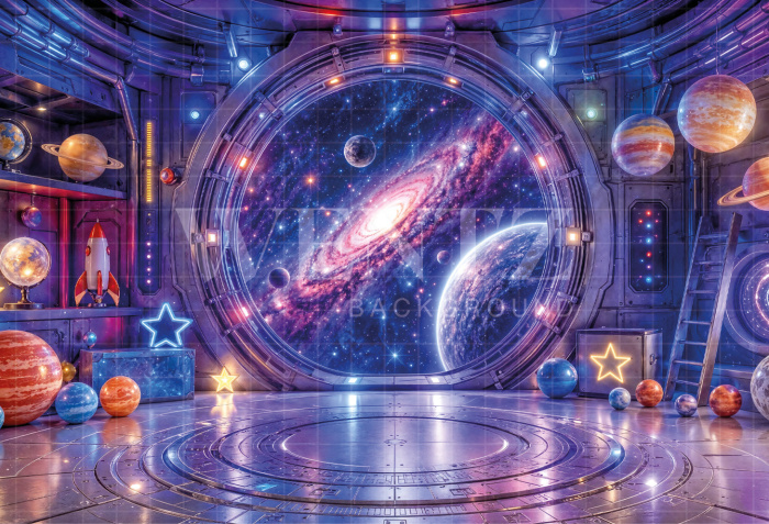 Fundo Fotográfico em Tecido Dia das Crianças Estação Espacial / Backdrop 8629