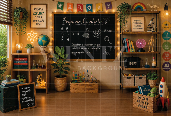 Fundo Fotográfico em Tecido Dia das Crianças Pequeno Cientista / Backdrop 8622