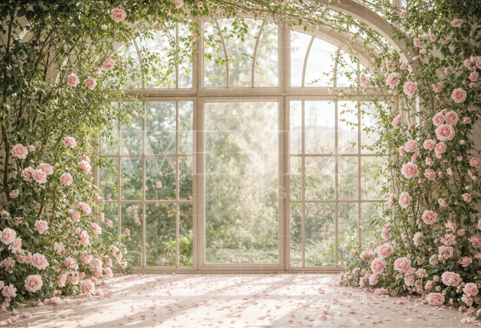Fundo Fotográfico em Tecido Dia das Mães Janela com Flores / Backdrop 8116