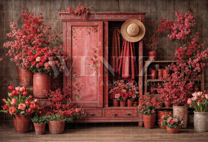 Fundo Fotográfico em Tecido Dia dos Namorados com Flores / Backdrop 8302