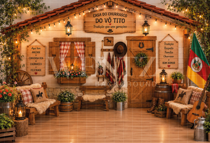 Fundo Fotográfico em Tecido Farroupilha Casa da Fazenda / Backdrop 8652