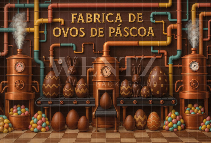 Fundo Fotográfico em Tecido Fábrica de Chocolate de Páscoa / Backdrop 8006