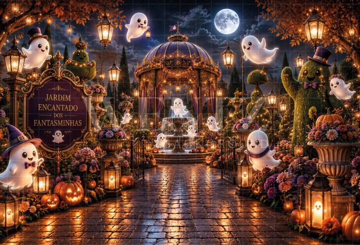 Fundo Fotográfico em Tecido Jardim de Halloween / Backdrop 8908