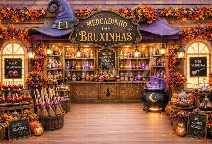 Fundo Fotográfico em Tecido Mercado das Bruxas Halloween / Backdrop 8909