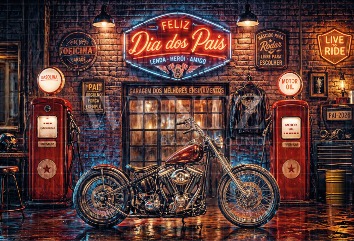 Fundo Fotográfico em Tecido Oficina de Motos Dia dos Pais / Backdrop 8368