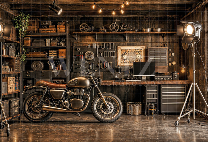 Fundo Fotográfico em Tecido Oficina de Motos Dia dos Pais / Backdrop 8372