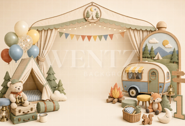 Fundo Fotográfico em Tecido Smash The Cake Acampamento / Backdrop 8799