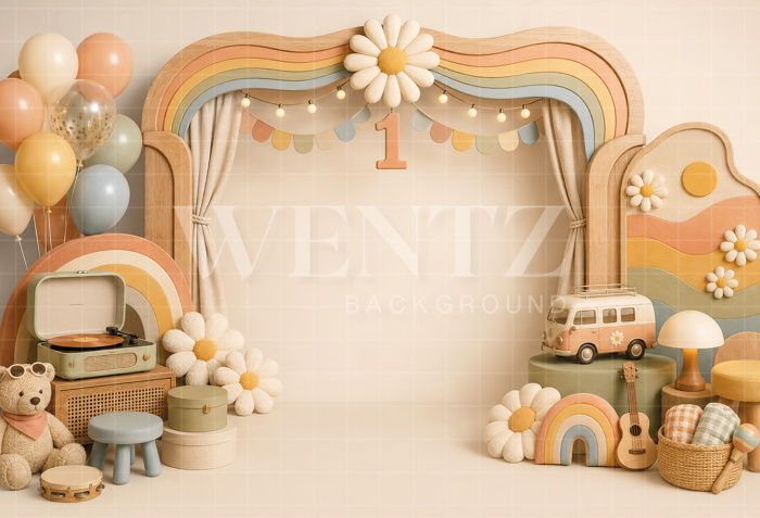 Fundo Fotográfico em Tecido Smash The Cake Arco-íris / Backdrop 8796