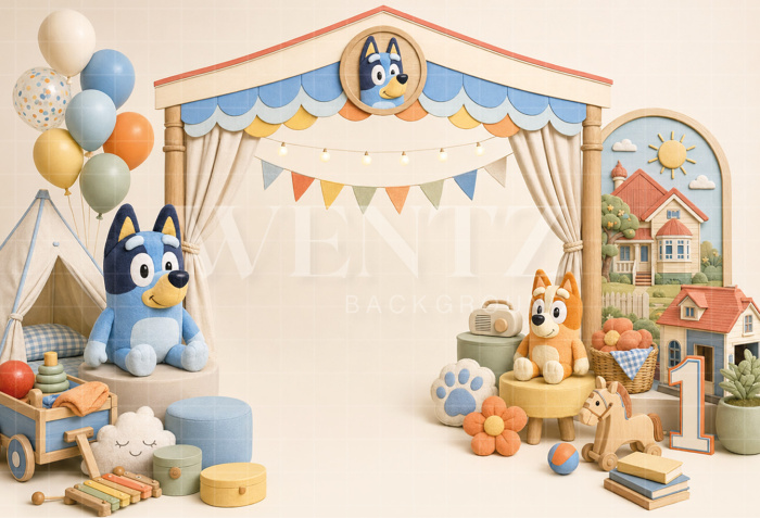 Fundo Fotográfico em Tecido Smash The Cake Bluey / Backdrop 8806