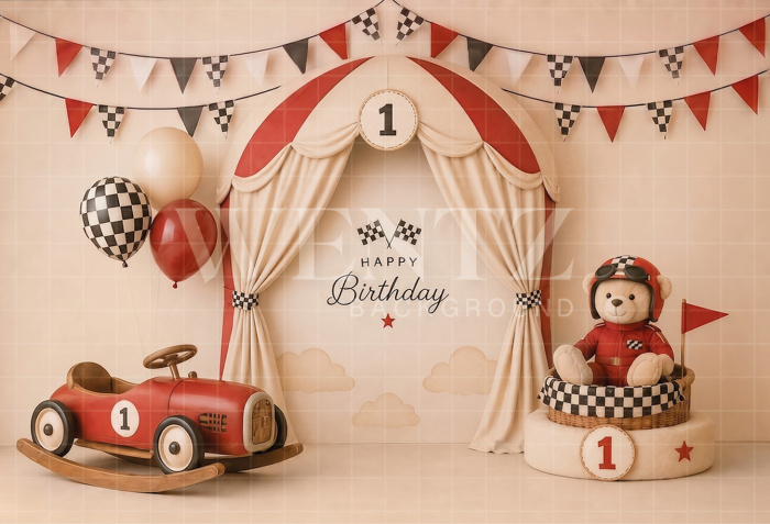 Fundo Fotográfico em Tecido Smash The Cake Carro de Corrida / Backdrop 8758