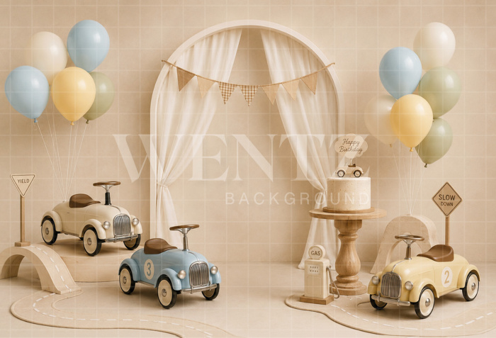 Fundo Fotográfico em Tecido Smash The Cake Carros / Backdrop 8694