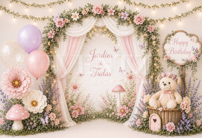 Fundo Fotográfico em Tecido Smash The Cake Jardim das Fadas / Backdrop 8763