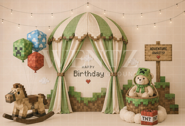 Fundo Fotográfico em Tecido Smash The Cake Mundo dos Blocos / Backdrop 8772