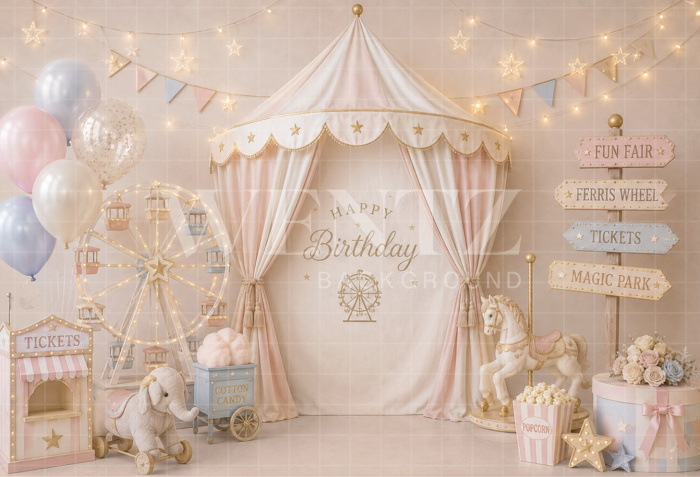 Fundo Fotográfico em Tecido Smash The Cake Parque de Diversões / Backdrop 8785