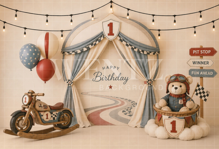 Fundo Fotográfico em Tecido Smash The Cake Piloto de Moto / Backdrop 8759