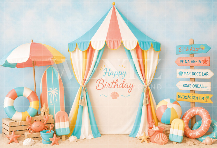 Fundo Fotográfico em Tecido Smash The Cake Praia / Backdrop 8813