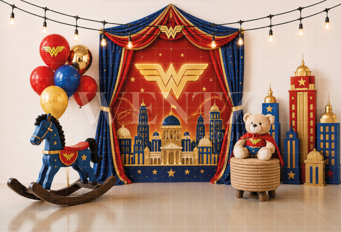 Fundo Fotográfico em Tecido Smash The Cake Super-Heroína / Backdrop 8734