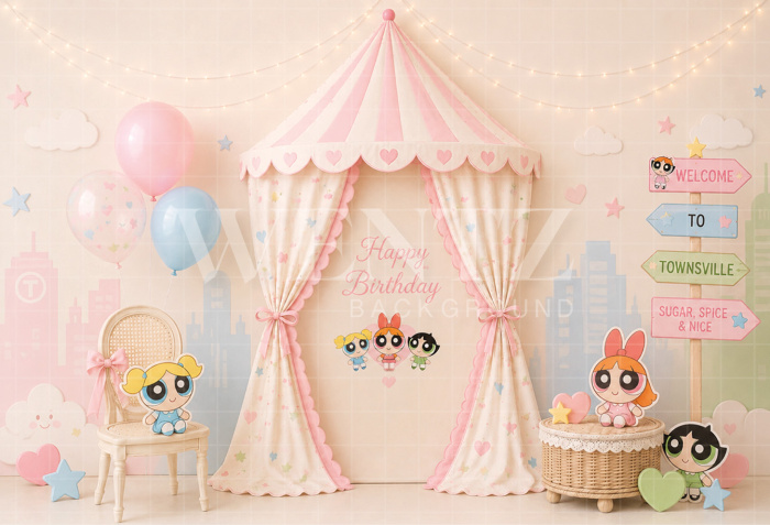 Fundo Fotográfico em Tecido Smash The Cake Superpoderosas / Backdrop 8736