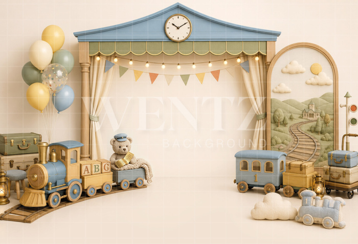 Fundo Fotográfico em Tecido Smash The Cake Trem / Backdrop 8792
