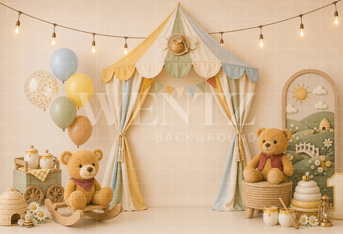 Fundo Fotográfico em Tecido Smash The Cake Ursos / Backdrop 8807