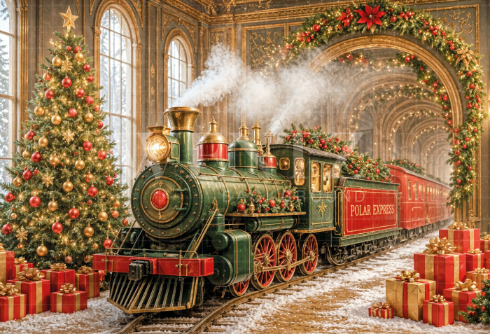 Fundo Fotográfico em Tecido Trem de Natal / Backdrop 8537