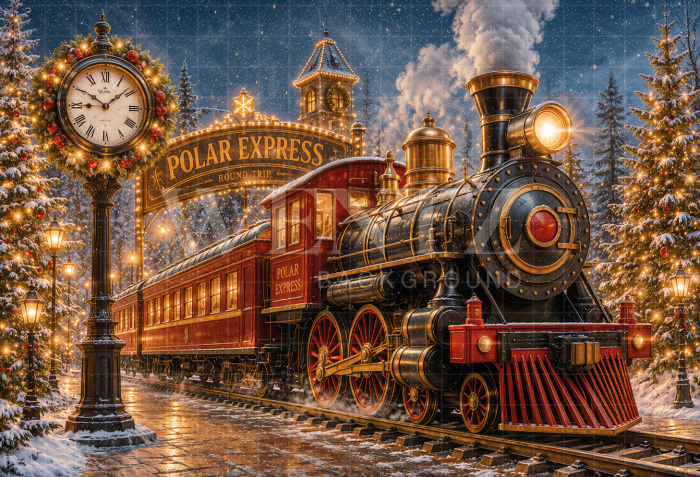 Fundo Fotográfico em Tecido Trem de Natal / Backdrop 8575