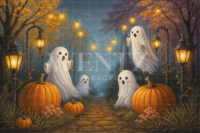 Fundo Fotográfico em Tecido Fantasmas Halloween / Backdrop 7614