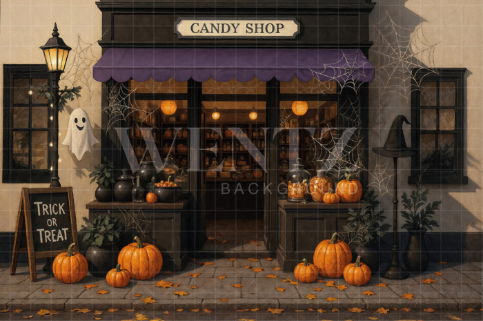 Fundo Fotográfico em Tecido Loja de Doce Halloween / Backdrop 7643