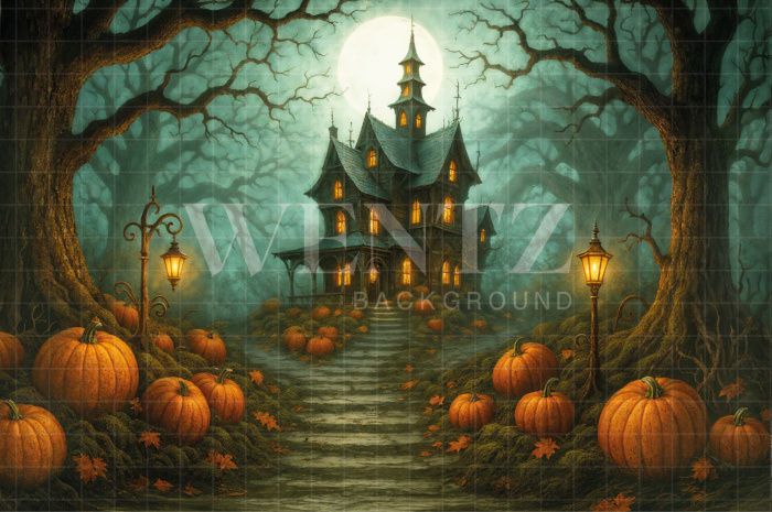 Fundo Fotográfico em Tecido Castelo de Halloween / Backdrop 7661