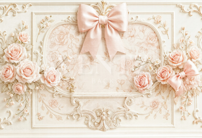 Fundo Fotográfico em Tecido Cenário com Flores e Laço / Backdrop 7176