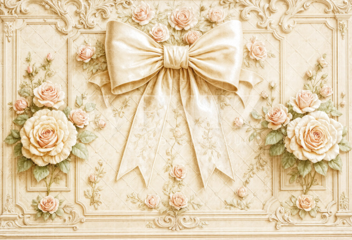 Fundo Fotográfico em Tecido Cenário com Flores e Laço 7189