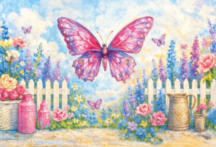 Fundo Fotográfico em Tecido Cenário Infantil com Borboleta / Backdrop 7202