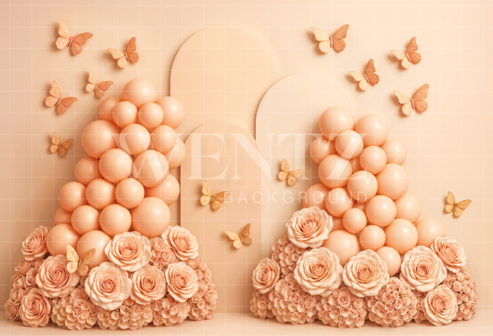 Fundo Fotográfico em Tecido Smash the Cake Balões com Borboletas / Backdrop 7228