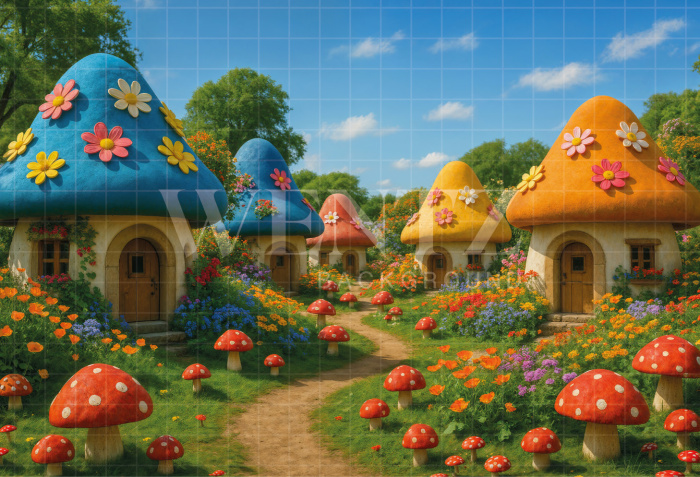 Fundo Fotográfico em Tecido Floresta de Cogumelos / Backdrop 7351