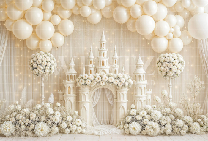 Fundo Fotográfico em Tecido Smash the Cake Castelo com Flores / Backdrop 7139