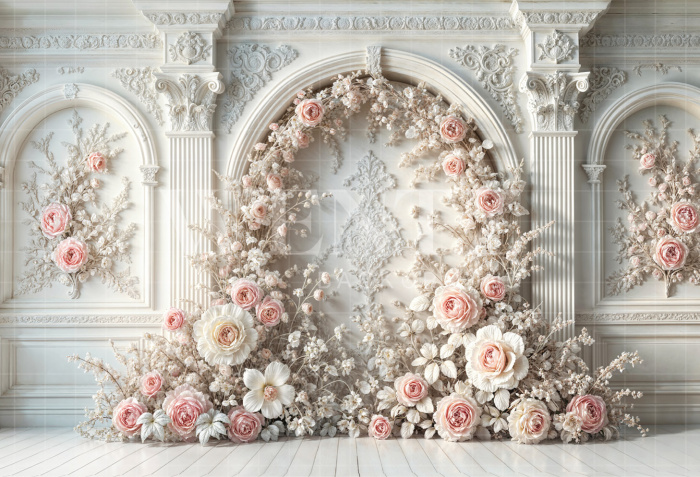 Fundo Fotográfico em Tecido Dia das Mães Arco com Flores / Backdrop 6839