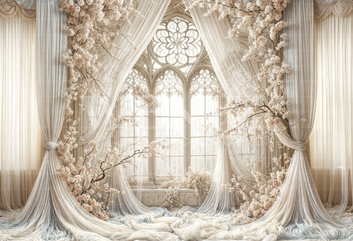 Fundo Fotográfico em Tecido Dia das Mães Janela com Flores / Backdrop 6859