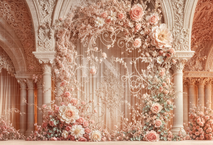 Fundo Fotográfico em Tecido Dia das Mães Arco com Flores / Backdrop 6838