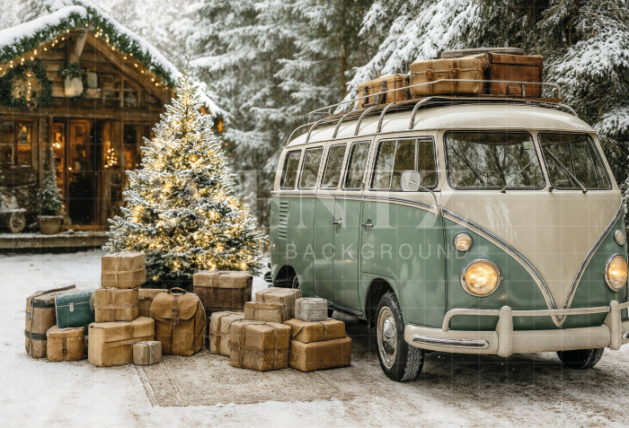 Fundo Fotográfico em Tecido Carro Papai Noel Natal / Backdrop 7404