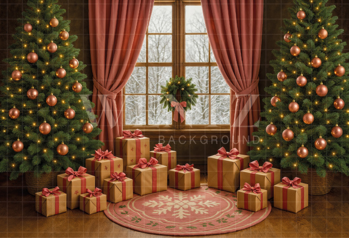 Fundo Fotográfico em Tecido Sala com Janela Natal / Backdrop 7464