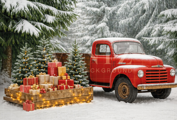 Fundo Fotográfico em Tecido Carro Papai Noel Natal / Backdrop 7390