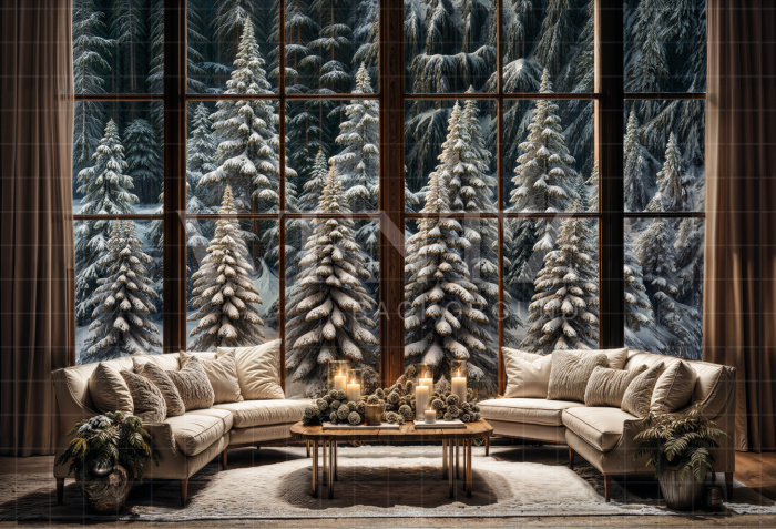 Fundo Fotográfico em Tecido Sala com Janela Natal / Backdrop 6293