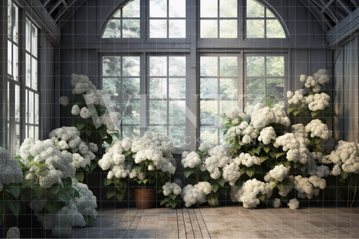 Fundo Fotográfico em Tecido Estufa de Hortênsias Brancas / Backdrop 3634